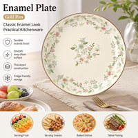 Gouden rand bloemmotief emaille serveerschaal, lichte bloemenprint afwerking voor fruit, snacks, desserts, thuisdineren, groothandel, OEM leverancier