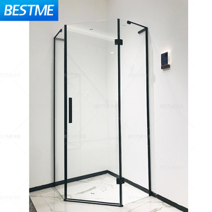 Cabina de ducha de lujo con marco de aluminio, puerta de vidrio de baño curvada negra con apariencia recta para hoteles - Product Image 2