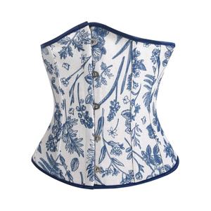 Corsetto Shaper da donna blu sotto busto in vita Cincher Bustier con motivo floreale corsetti in Lingerie Jacquard retrò - Product Image 2