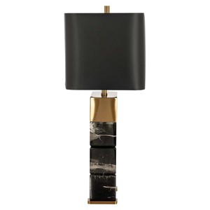 Marble <b>Table</b> <b>Lamp</b> Black Gold <b>Base</b> Rectangular Shade LED E27 Bulb Home Decor Living Room Bedroom Lighting - Product Image 2