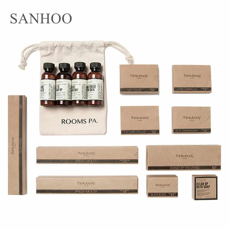 SANHOO紙箱包装ホテルの設備セット高級供給旅行衛生キットホテルのバスルームの設備