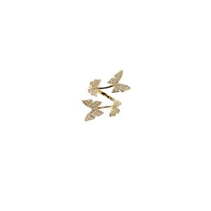 Linked Butterfly Full Micro Pave Crystal Open <b>Adjustable</b> <b>Ring</b> Gold <b>Silver</b> Plated Brass Statement <b>Rings</b> For Women - Product Image 2