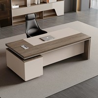 Conjunto de Silla de Oficina Ejecutiva Individual Compacta, Moderna y Minimalista, Estación de Trabajo para Computadora, Madera Crema, Muebles con Alimentación Integrada