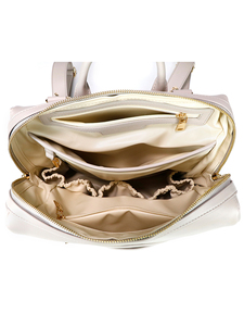 Sac à dos pour femme en cuir PU crème doux de style minimaliste français avec quincaillerie dorée et plusieurs poches pour le campus, les trajets quotidiens et les voyages - Product Image 3