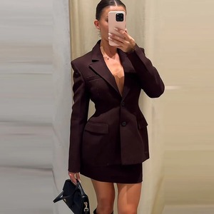 Completi da donna Set <span class=keywords><strong>gonna</strong></span> <span class=keywords><strong>Blazer</strong></span> due pezzi marrone autunno giacca donna Set <span class=keywords><strong>gonna</strong></span> <span class=keywords><strong>gonna</strong></span> - Product Image 2