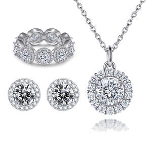 Ensemble de bijoux pour femmes en argent sterling 925 plaqué rhodium avec zircon, collier, boucles d'oreilles et bague, 3 pièces, luxe léger, pour mariage et fête - Product Image 1
