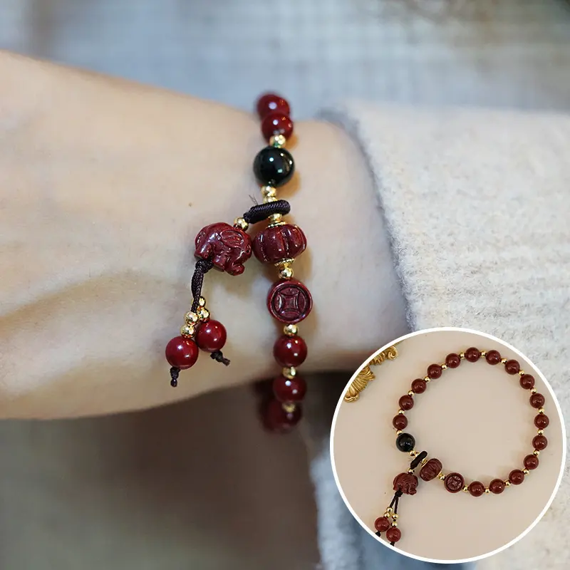 Bracelets en perles de cinabre avec breloques, pendentif Animal, bijoux de luxe pour femmes