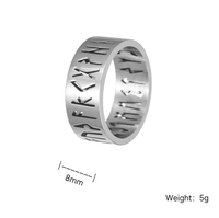 Bague en acier inoxydable 8mm argent or noir évidé Lun Rune Viking lettre bague en acier inoxydable bague bijoux 441