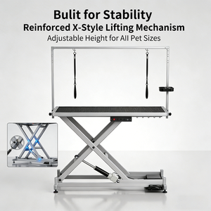 Tavolo Professionale Multifunzione Elettrico Pieghevole per Toelettatura Cani, in Acciaio Inox, per Esposizioni e Asciugatura - Product Image 1