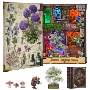 ערכת בנייה של MiniCity Magic Book Nook עם אור, צעצועי בנייה של Booknook לעיצוב הבית של מדף הספרים (מהדורת הכנת שיקויים) - Product Image 1