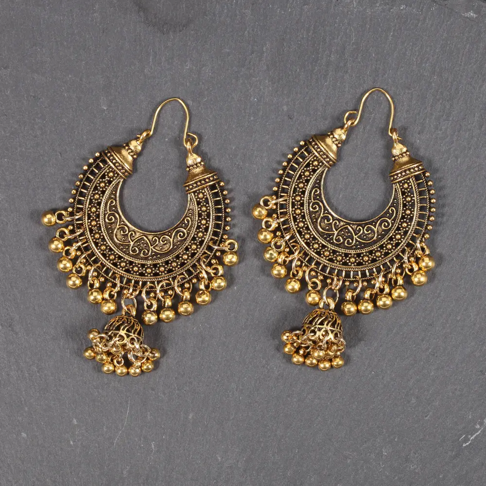 Ethnische Stil Sommer Mode Antike Wasser tropfen Afrikanische Ohrringe Vintage Glocke Charme Gold Silber Indische Ohrringe Jhumka