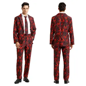 Male Ugly Funny Halloween Costume Polyester Jacket Outfit with Tie Pants for Adults' Parties Includes Suits Components