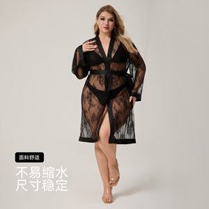Nuova <span class=keywords><strong>Vestaglia</strong></span> Corta in Raso Plus Size 2026 per Donne, Comoda con Finiture in <span class=keywords><strong>Pizzo</strong></span>, Sexy Abito da Notte - Product Image 2