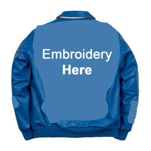 Mens Blue Pu Bomber Jacket Casual Front Embroidery Design Turn down Collar Regular Fit Autumn Wear - Product Image 4