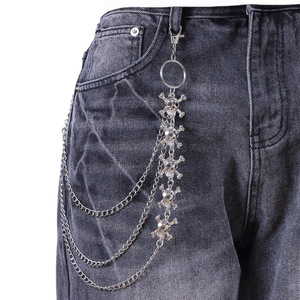 yueli Skeleton Waist Chain With Metal <b>Skulls</b> Multi Layer For Men Women Trendy Jeans Chain Tibetan Silver Daily Wear - Product Image 5