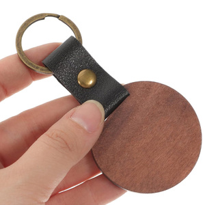 Wood N Leather Keyring Genuine Wooden Gift Wood Keychain Blanks With Leather Straps