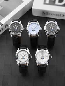 Orologio da <span class=keywords><strong>Uomo</strong></span> al Quarzo con Fasi Lunari, <span class=keywords><strong>Cinturino</strong></span> in <span class=keywords><strong>Pelle</strong></span> e Set Bracciale - Stile Business Antico - Product Image 2