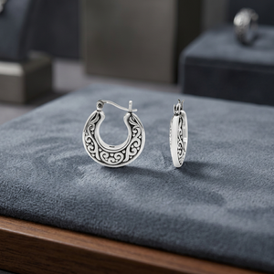 ต่างหูห่วงเงินแท้ 925 ลายฉลุบาหลีแบบวินเทจ น้ำหนัก 6 กรัม 925 Silver Vault - Product Image 2