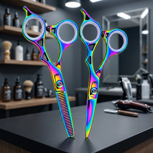 Ciseaux à cheveux Rainbow Beauty pour la coupe des cheveux fins, ciseaux de barbier professionnels, acier inoxydable 4Cr13, revêtement arc-en-ciel, manche long - Product Image 5