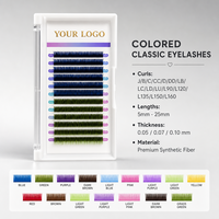 Extensions de cils individuels synthétiques colorés (rouge, violet, bleu, rose, marron) – Volume naturel, brins uniques