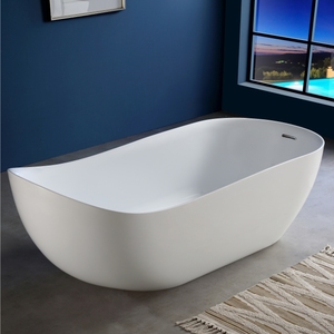 Bañera Ovalada Moderna Ergonómica de Acrílico Blanco Mate, Asimétrica, con Desagüe de Rebose, para Uso en Hoteles y Villas - Product Image 1