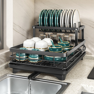 Kitchen Drain <b>Rack</b> 2 Tier Foldable Movable Sink <b>Dish</b> Drying <b>Rack</b> Tableware Storage Box - Product Image 2