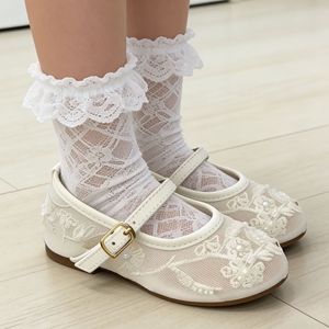 2026 Embroidery Pearl Mesh Ballet Style Kids Shoes for Girls Fashion Hollow Out Mesh Round Toe Flat Single Button Strap Shoes - Product Image 3