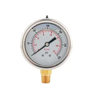 2.0" Dial Size Liquid Filled Oil Filled Pressure Gauge Stainless Steel Case 1/4"NPT Lower Mount