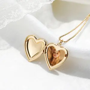 Fornitore di gioielli di moda oro placcato in acciaio inox foto personalizzata foto cuore medaglione collana pendente per le donne