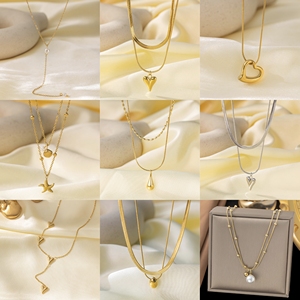 Modische exquisite Edelstahl-Schmuck kette mit goldenen Perlen Herzförmige Muscheln und tropfen förmigem Anhänger - Product Image 1