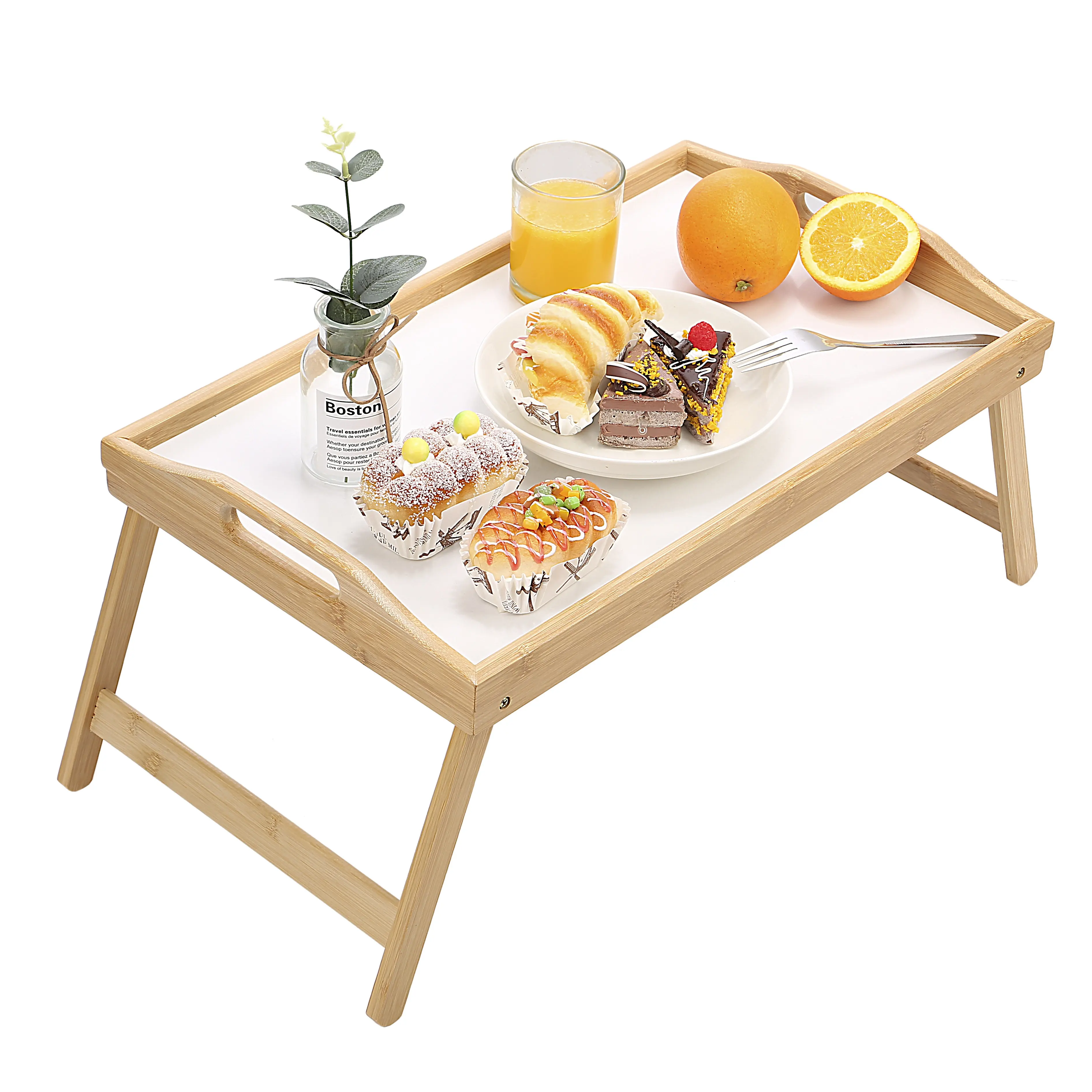 طاولة صينية بأريكة وأريكة من خشب الخيزران مخصصة إبداعية مع أرجل لمشروب الإفطار