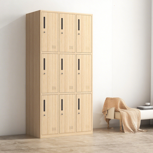 Armoire métallique à 2 portes, casier de rangement en métal, casier scolaire ou de gymnase, armoire de personnel en acier avec impression par transfert à motif bois - Product Image 4