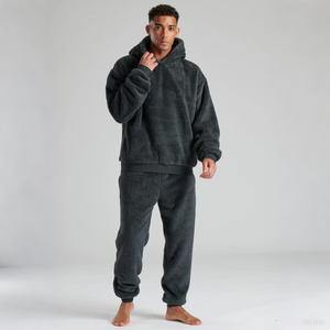 Factory Adult Ultra Soft <strong>Fluffy</strong> Plain Hooded Loungeable 2 Pieces <strong>Mens</strong> Sherpa Fleece Winter <strong>Mens</strong> <strong>Pyjama</strong> Pant Sleepwear Wholesale - Product Image 1