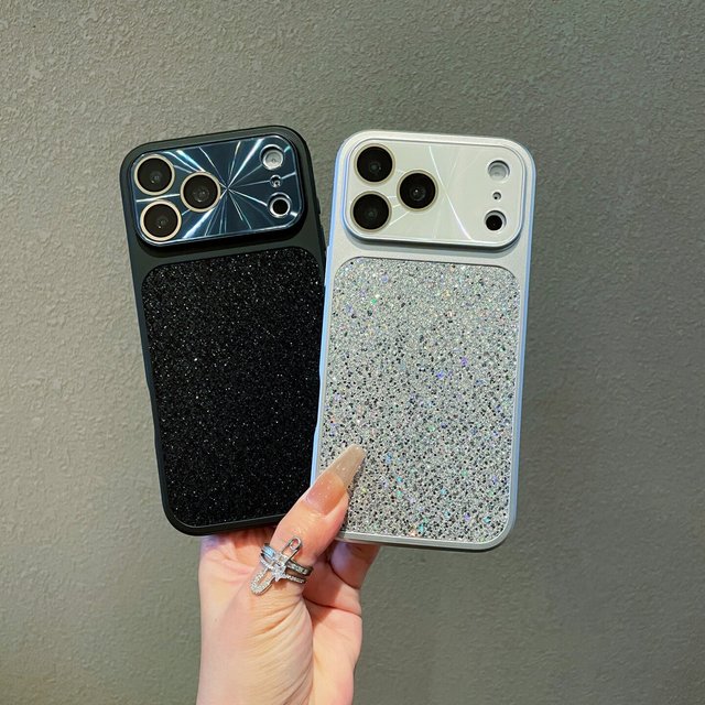 Ins Style Glitter Converted Mobile Phone Case for iPhone 17 Air 16 15 14 Pro Max Camera Glass PC Tpu Bling Protective Back Cover
