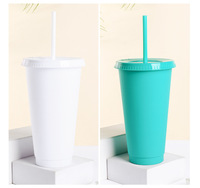 Gobelets en plastique colorés sans BPA de 16 oz/24 oz, gobelets froids, bouteille d'eau Macaroon, bouteille réutilisable avec enveloppes UV DTF