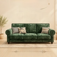 Canapé en tissu de style américain Bardon, trois places, vert, vintage, en velours chenille, amovible, pour salon de petit appartement