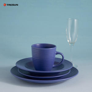 Juego de cuencos y tazas de gres en relieve azul real personalizado de 16 piezas al por mayor, vajilla de cerámica de colores - Product Image 6