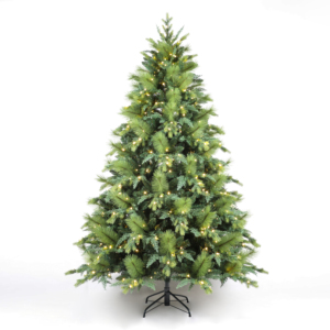 Sapin de Noël artificiel de haute qualité pour l'extérieur, 7 pieds, pré-éclairé, aiguilles de pin en PVC, PE avec lumières LED - Product Image 1