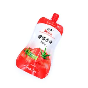 Zhongbao, fábrica de China, venta al por mayor personalizada, bolsa de pie de plástico impresa, bolsas de alimentos, embalaje con pico para ketchup