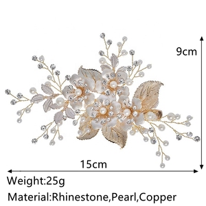 En gros <span class=keywords><strong>Perle</strong></span> De Mariée <span class=keywords><strong>Cheveux</strong></span> Accessoires Chapeaux À La Main Feuille D'or Cristal Fleur Bandeau Femmes Pinces À <span class=keywords><strong>Cheveux</strong></span> - Product Image 2