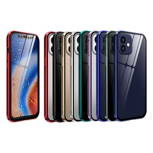 360 Metal Magnetic Phone Case For iPhone 12 11 Pro Max For iPhone XR X XS Max 6 6S 7 8 Plus Double Side Tempered Glass Cover