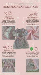 Vestido de Algodón Estilo Vintage para Bebé Niña con Ribete de Encaje y Lazo en la Cintura, Camisón Rosa Suave para Bebés y Niñas Pequeñas - Product Image 6