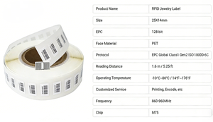 Hindistan UHF <span class=keywords><strong>RFID</strong></span> Mücevher Etiketi, Mücevher Mağazası için 860-960MHz Mini Yazdırılabilir Kurcalamaya Dayanıklı OEM ODM - Product Image 2