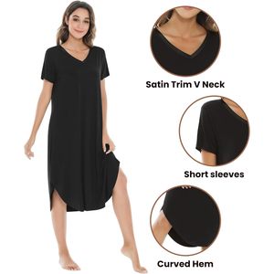 Chemises de nuit en Tencel Modal personnalisées pour femmes, col en V, manches courtes, en viscose de bambou, douces et décontractées - Product Image 4
