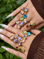 Bagues de luxe en acier inoxydable plaqué or 18 carats, inaltérables, étanches, avec strass en verre multicolores et cristaux géométriques