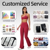 JINYU OEM Ensemble de yoga pour femme, comprenant un soutien-gorge de sport à dos croisé et dos nu, un crop top à col en V et un pantalon de yoga évasé taille haute effet push-up