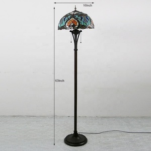 LongHuiJing Antique Blue Tiffany Floor <b>Lamp</b> 16-Inch Stained <b>Glass</b> Lampshade Elegant Standing Light for Bedroom & Restaurant - Product Image 5