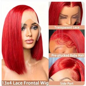 Perruques Bob en Cheveux Humains Roux 13x4 Lace Front, Cheveux Vierge Remy pour Femmes, Perruque Bob Lisse et Soyeuse avec Dentelle Transparente, Ligne de Cheveux Pré-Plumée - Product Image 2