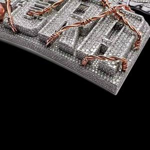 Pendentif personnalisé en argent sterling 925, entièrement serti de moissanite VVS taille ronde, de luxe, unisexe, religieux, avec lettre - Product Image 3