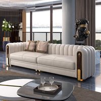Luxuriöses Modernes Italienisches Kunstleder-Sofa-Set 4-Sitzer Gesteppt mit Schwammgold-Akzenten Wohnzimmermöbel für Villa und Hotel